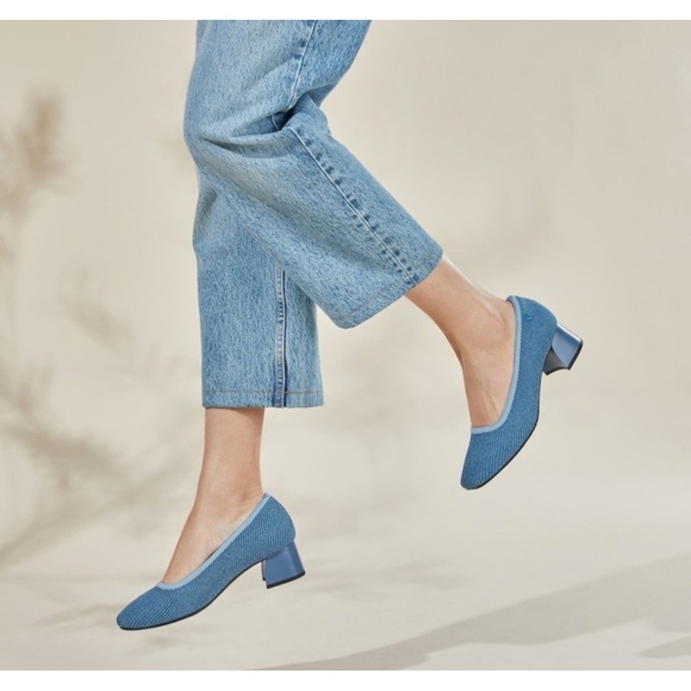 Vivaia Melody Blue Knit Square Toe Block Heel Pumps Women Size 42